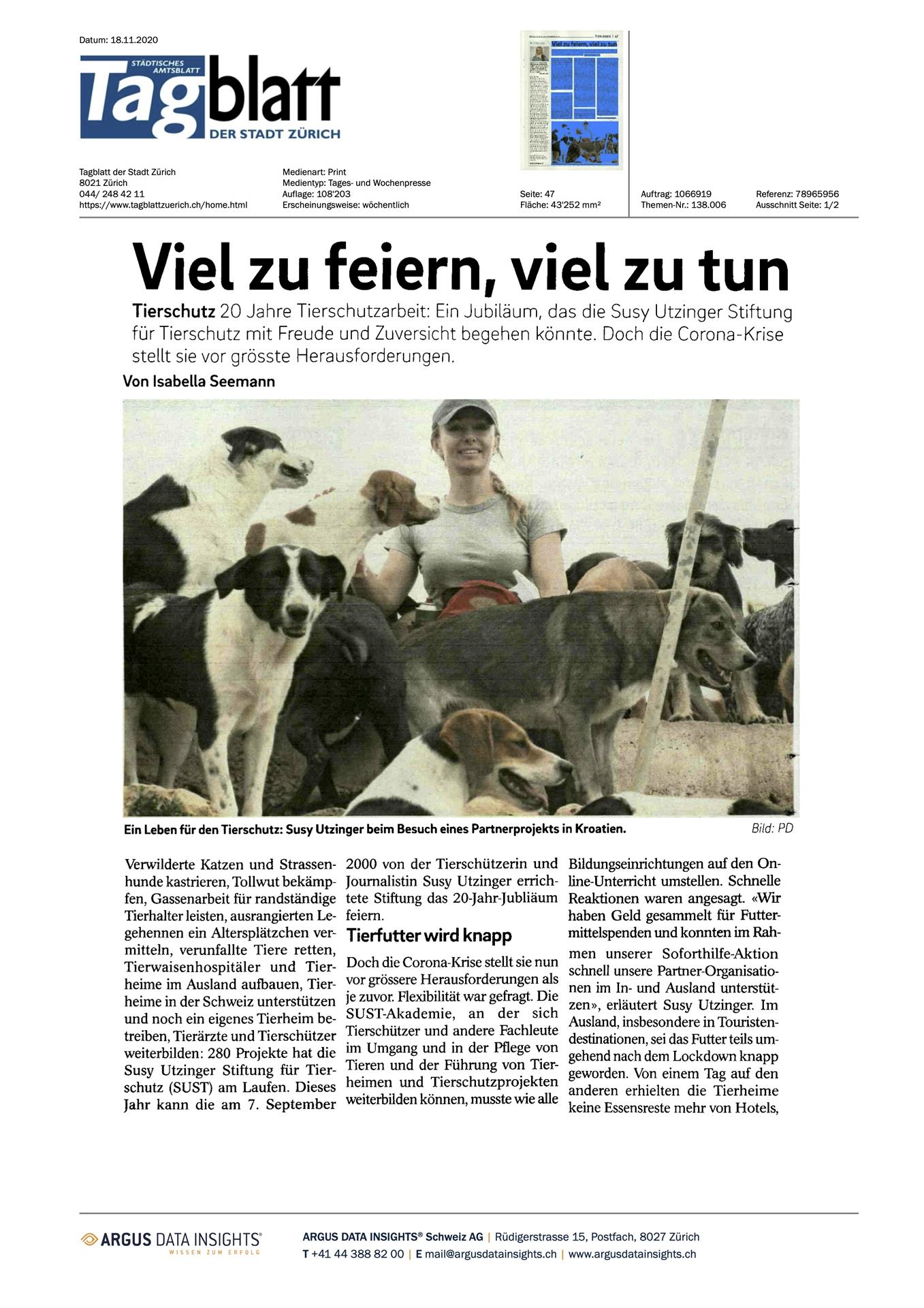 Tagblatt der Stadt Zürich - November 2020